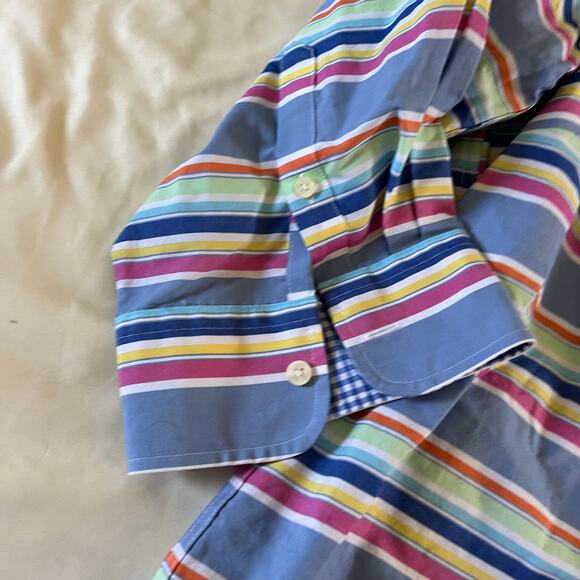Chaps Blue Rainbow Stripe No Iron Button Up Top Plus Sz 2X Preppy Casual - Picture 4 of 7
